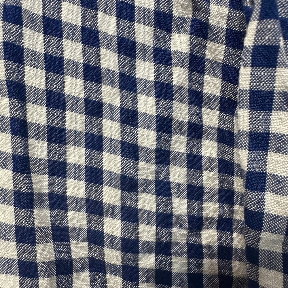 LOFT Gingham Cropped Blouse Tie Front Blue White Plaid Western Festival Sz L - Picture 8 of 8